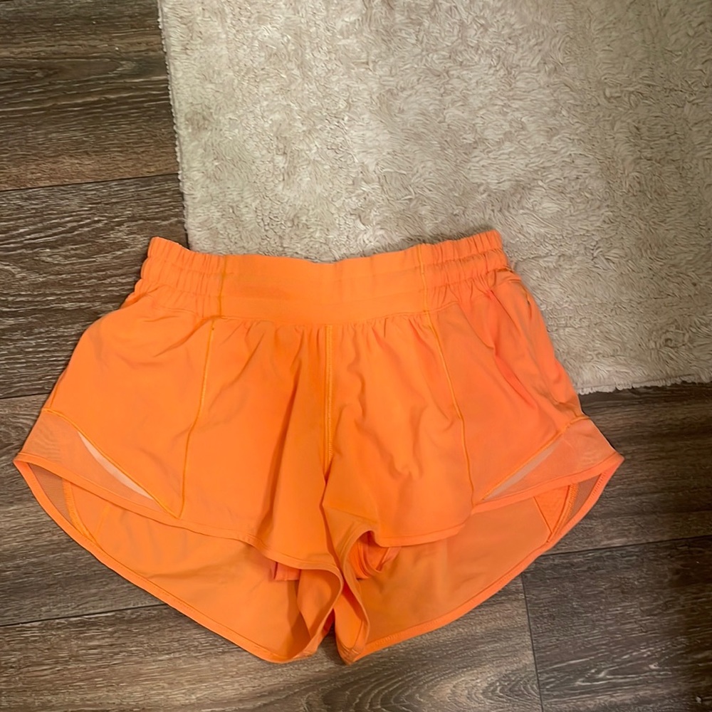 COPY - highlighter orange lulu shorts 2.5 inch